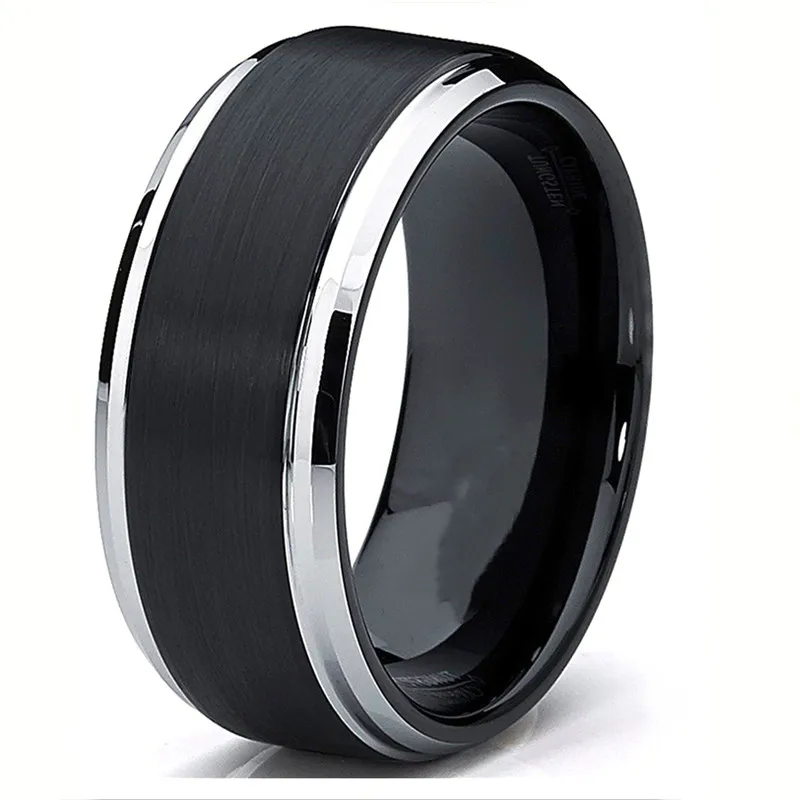 

8mm Fashion Dome Tungsten Carbide Ring Silver Beveled Stainless Steel Wedding Rings Men's Fine Jewelry