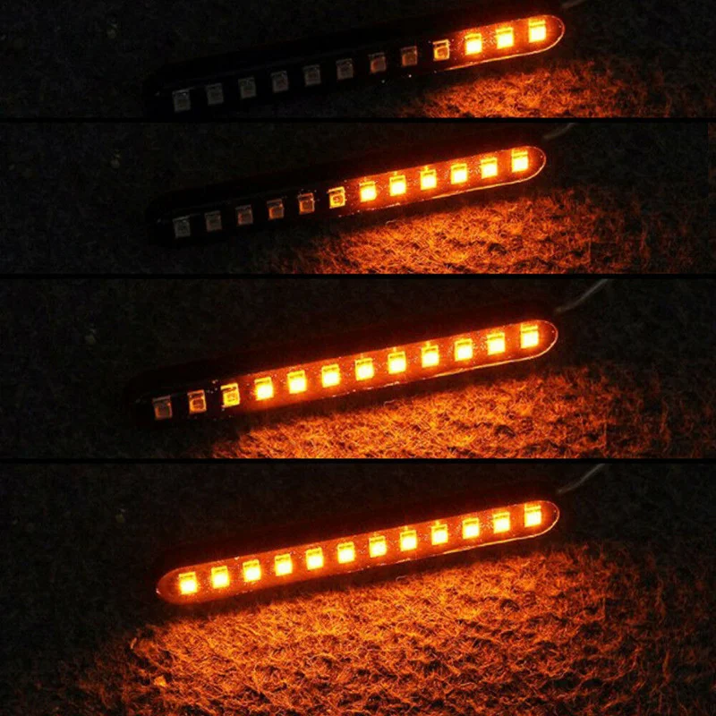 Universal Motorcycle Turn Signal Lights Sequential Flowing 12 LED Strip Amber Waterproof Indicator Amber Lamp Moto Turn Signal