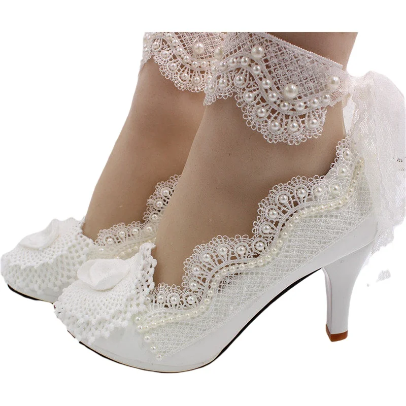 Lace wedding shoes 2020 new high-heeled bridal shoes White wedding dress waterproof platform leather shoes hot seller lace BH160