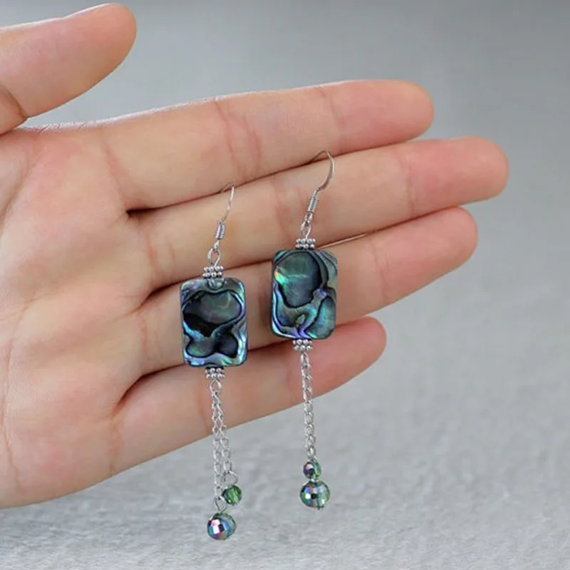 Abalone shell linear long Dangling Earrings