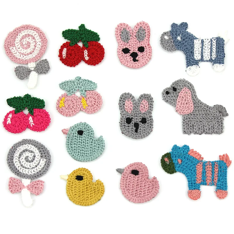 36 قطعة الكرتون مختلطة الحصان و مصاصة و الطيور و الكرز و الأرنب غزل الصوف خياطة على بقع اليدوية يزين أغطية الرأس اكسسوارات