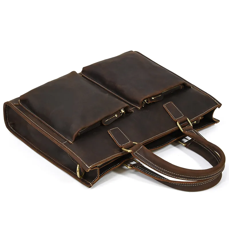 Newsbirds Mens Leather Handbag 15.6 Inch PC Notebook Laptop Briefcase Shoulder Bag 100% Cowhide Man Bag Male Business Bag