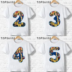 2020 Fireman Sam Cartoon Kids Clothes Baby Boys Happy Birthday Number 1~9 Party T shirt Girls T-shirt Children's Gift