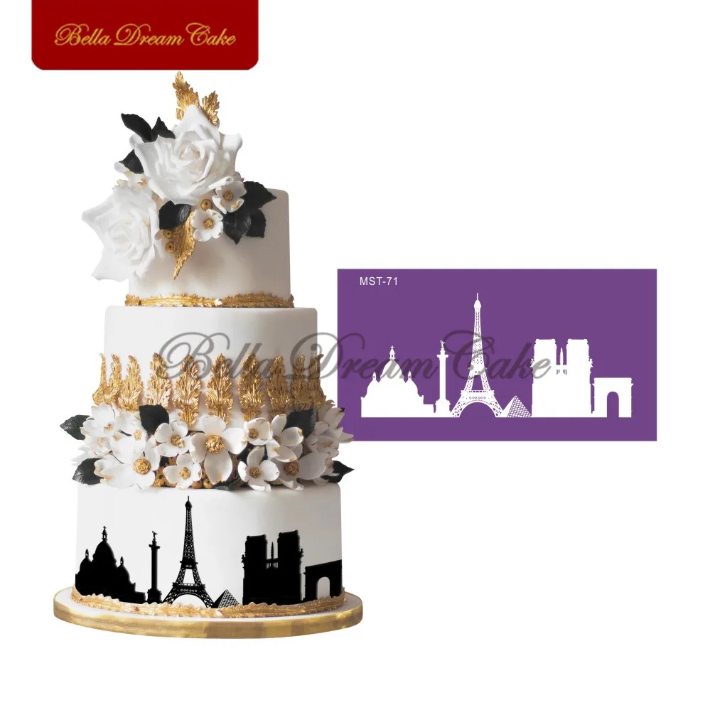 Tower Design Architecture Mesh Stencil Lace Cake Stencils Fabric  Fondant Mould Cake Decorating Tools Bakeware MST-71