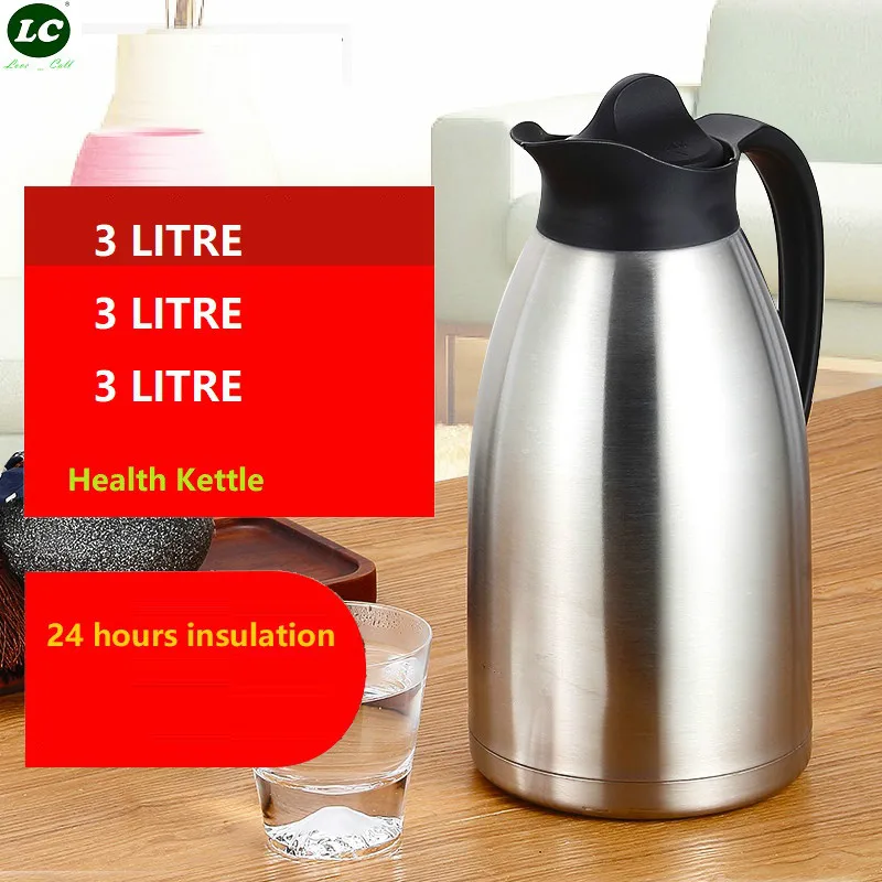 

3 liter Vacumm Thermal Kettle Heat Preservation Kettle Travel Home office 304#Stainless Steel European Thermos Bottle Drinkware