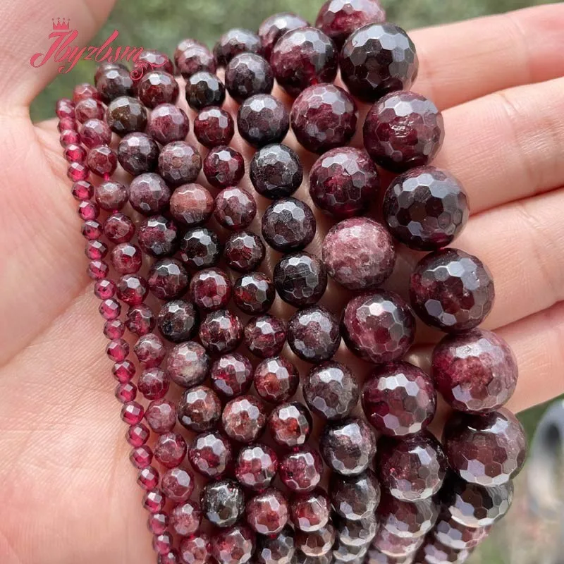 Natural Garnet Red faceted Round Stone Beads Loose Strand 15