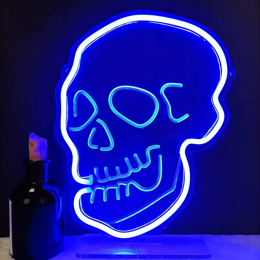 Skull Design Cool Neon Sign LED Wall Hanging Art Funny USB Switch Neon Night Lamps For Halloween Bar Club Room Decor 3 Colors