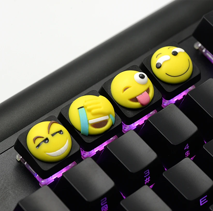 Cool Kit handcraft Cute Face Mood Resin artisan keycaps for mx stem mechanical keyboards Yellow funny snicker  Tongue Cry