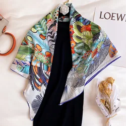 KOI LEAPING new Retro feather fashion Hand stitch twill silk 90 large square scarf decorative silk scarf shawl gift