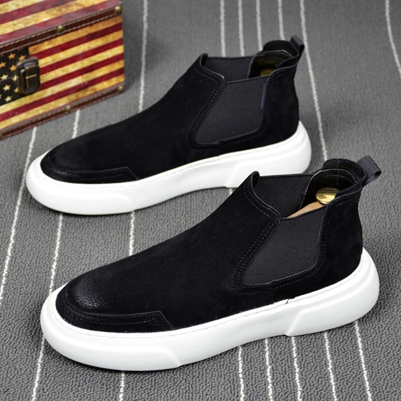 Korean designer men\'s fashion platform boots warm cotton winter shoes black chelsea bottes homme ankle botas masculinas botines