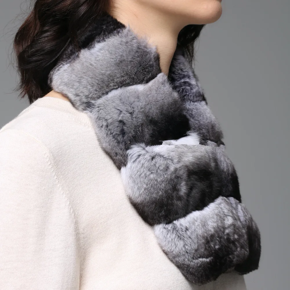 Custom Made  New Design Real Chinchilla Fur Women Scarf  Winter Thick Warm Full Pelt Fashion Wrap R9