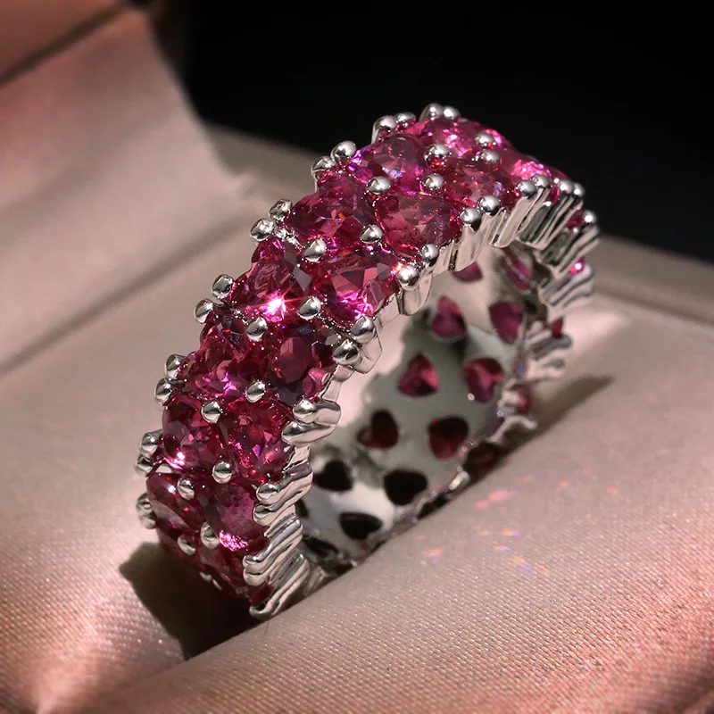 New Arrival Big Bling czerwona cyrkonia kamienne pierścienie dla kobiet moda ślub pierścionek zaręczynowy Hip Hop biżuteria prezent — zdjęcie 3