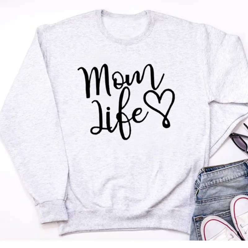 Casual Hoodies for Lady Girl Mom Life Heart Print Women Sweatshirts Funny Hipster Jumper Drop Ship