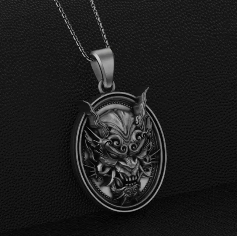 Men's Personalized Demon Mask Pendant Japanese Samurai Style Punk Pendant Necklace Jewelry Gift