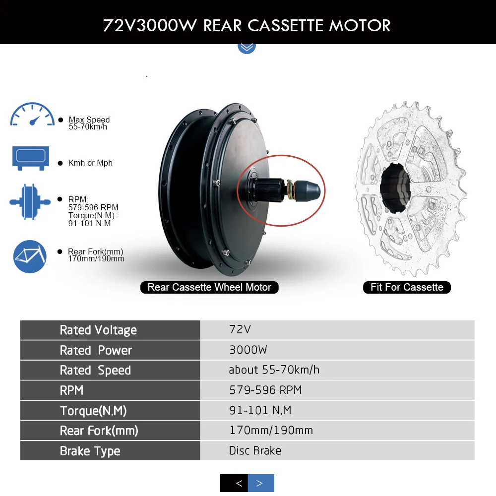 Electric Fat Tire Bike Motor 72V 3000W Rear Wheel Brushless Non-gear Hub Motor For Electric Snow Bike Conversion kit