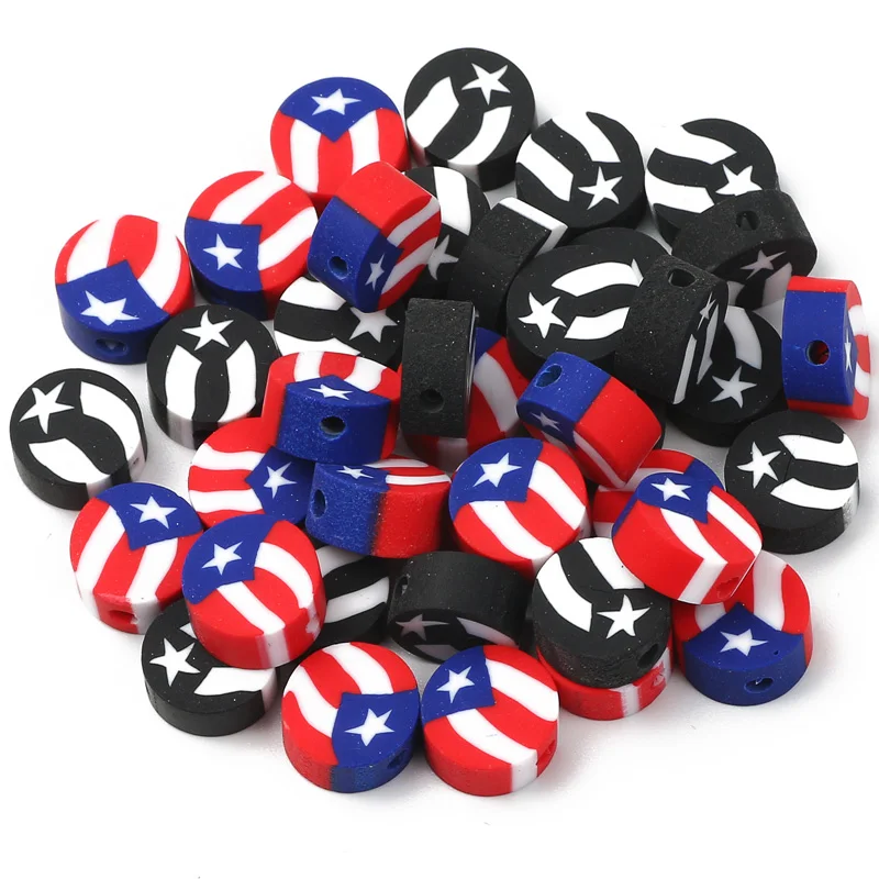 20/50/100pcs Round Mixed Flag Polymer Clay Loose Spacer Beads For Jewelry Making Bracelet Necklace DIY Handmade Accessories