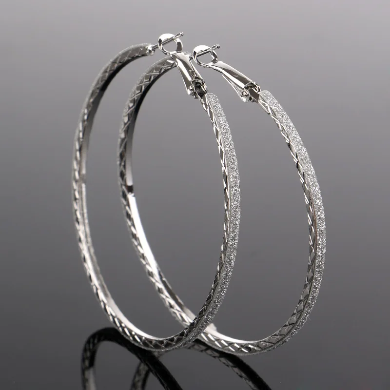BLIJERY Vintage Frosted Sequin Big Hoop Earrings for Women Gold/Silver Color Steampunk Earring Girls Night Party Jewelry