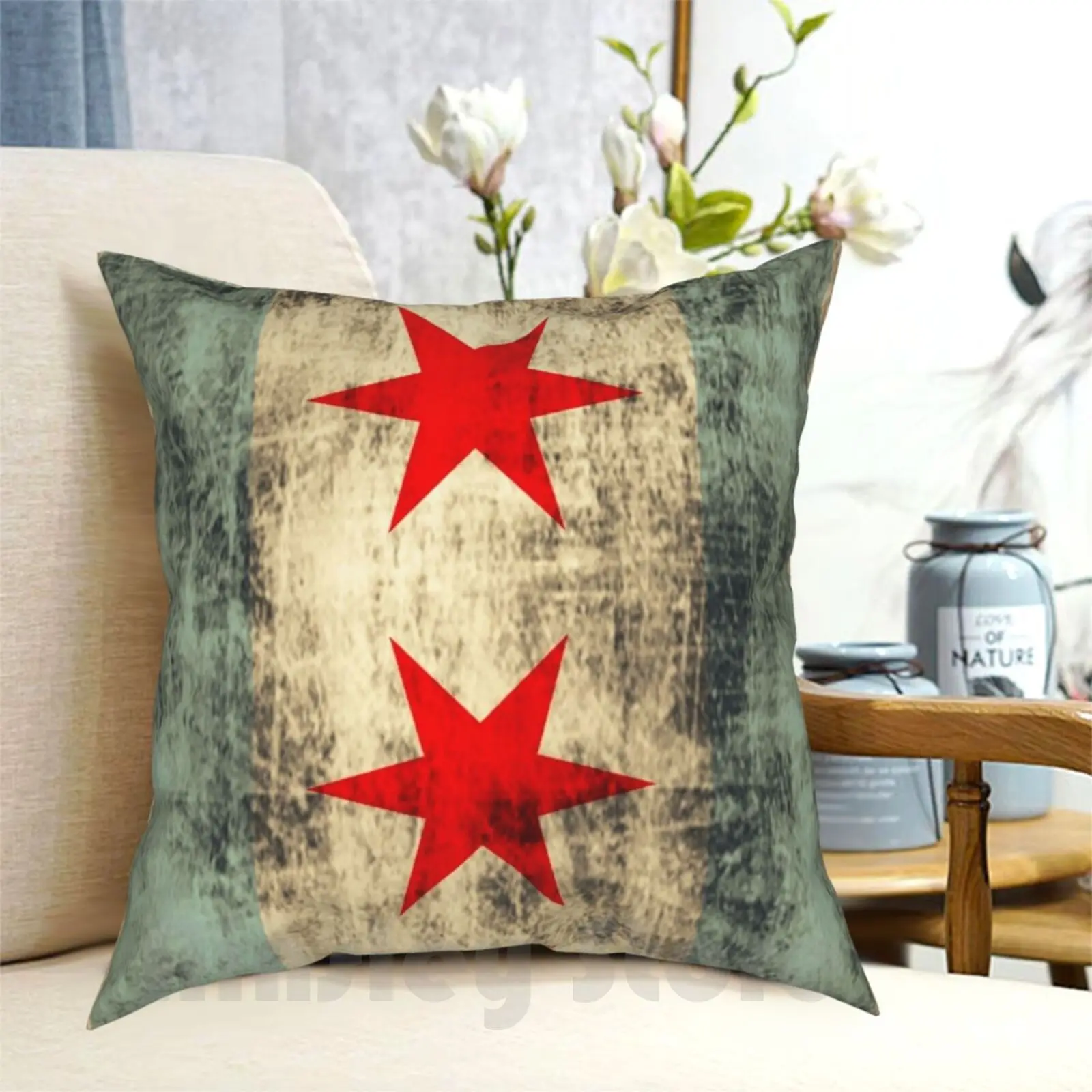 Vintage Grunge Chicago Flag Pillow Case Printed Home Soft DIY Pillow cover Vintage Chicago Flag City Grunge Retro