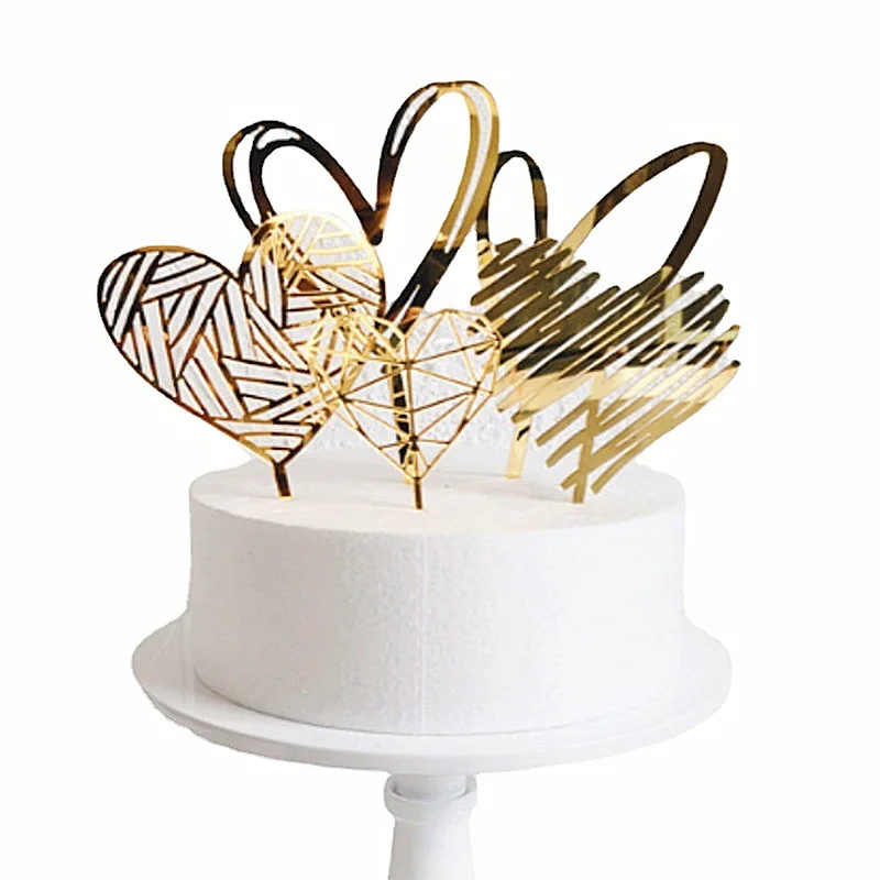 10pcs Love Happy Birthday Cake Toppers Gold Acrylic Valentine's Day Party Cake Topper for Wedding Anniversary Dessert Decoration