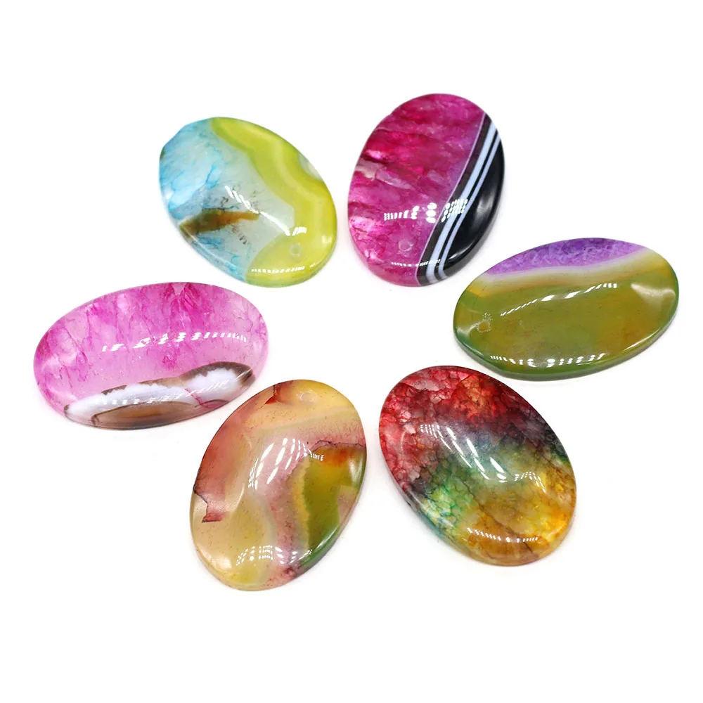 1Pc Trendy Colorful Natural Stone Agates Pendant Elliptical Onyx Charms for Jewelry Making DIY Supplies Fit Necklace 30x45mm