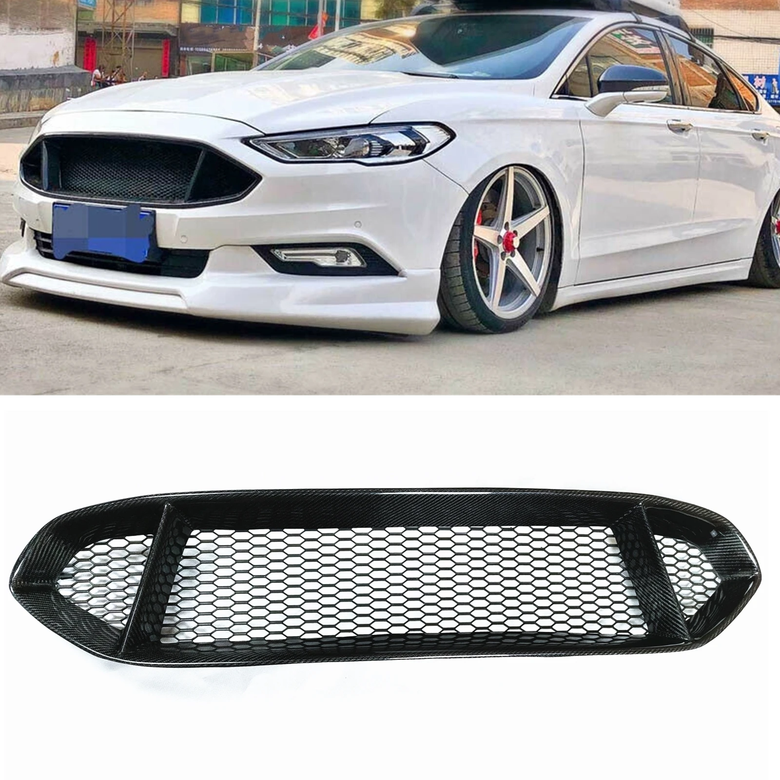 

Front Grille Racing Grills For Ford Mondeo Fusion 2017-2018 Honeycomb Style Real Carbon Fiber Car Upper Bumper Hood Mesh Grid