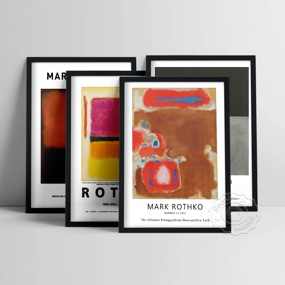 Mark Rothko Exhibition Poster, Violet Black Orange Yellow On White And Red Oil Painting, Rothko Abstract Expressionism Wall Art