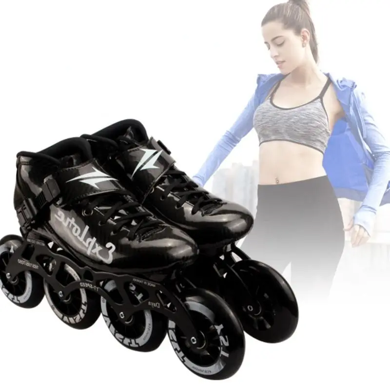 Speed Skates Professional Racing Children\'s 3-wheeled Skates Straight Row Large 4 Wheels Inline Roller Skating Shoes