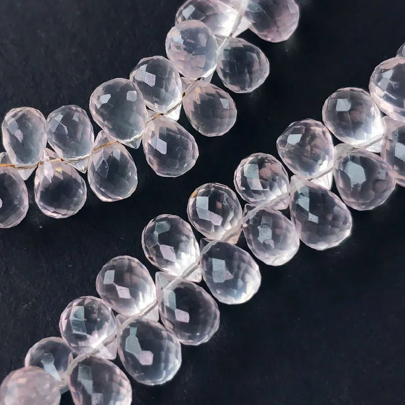 AA pink rose quartz teardrop faceted 7-8mm 18cm for DIY jewelry making  loose beads  FPPJ wholesale beads nature