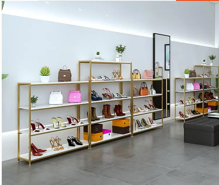 Shoe shop Shoe rack Display rack Bag Display cabinet Clothing shop Shoe shop Shelf Shoes floor-to-floor gold set