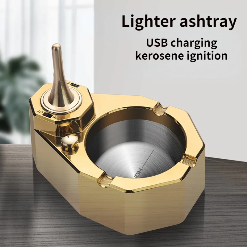 

HONEST New Kerosene Charging Hybrid Lighter Ashtray Kerosene Ignition Creative Ashtray Desktop Decoration Ashtray Gifts For Men