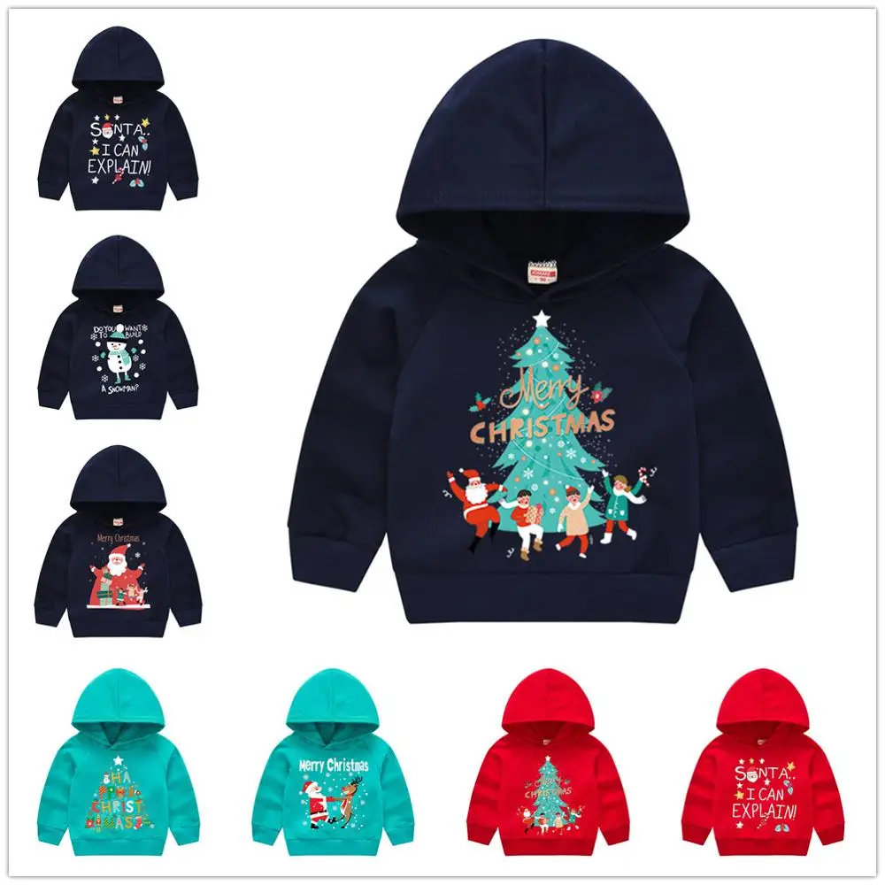 Newest Baby Boy Hooded Sweater Christmas Sweatshirts Toddler Hoodies Jacket Girls Pullover Clothes X'mas Costumes Top 1-6Years