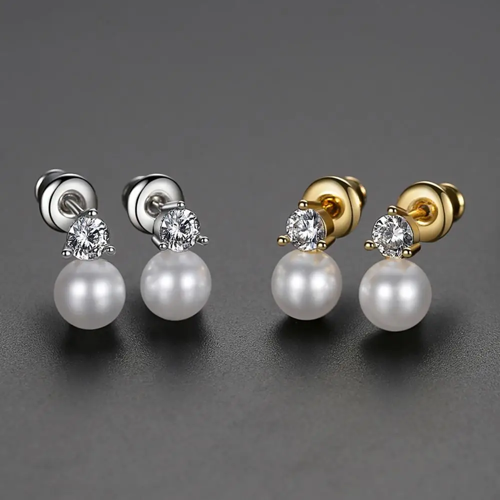 HUAMI Fashion Stud Earrings Pearl AAA Zircon Women Fine Jewelry Plated 18K Gold Earrings Gift for Friend Wholesale Accessories