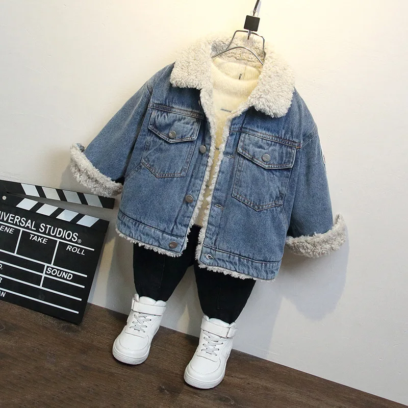 

Fleece Thickening Boys Denim Jacket Cowboys Warm Kids Jean Coat Fashion Children's Clothing