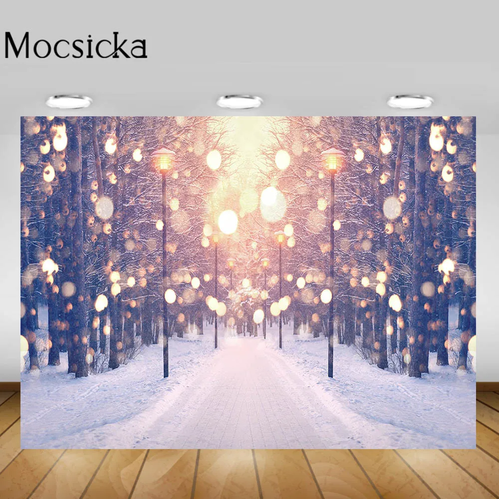 Mocsicka Winter Forest Photography Backdrop Snow Scene Snowfield Pine Tree Snowflake Photo Background for Photo Studio Photocall