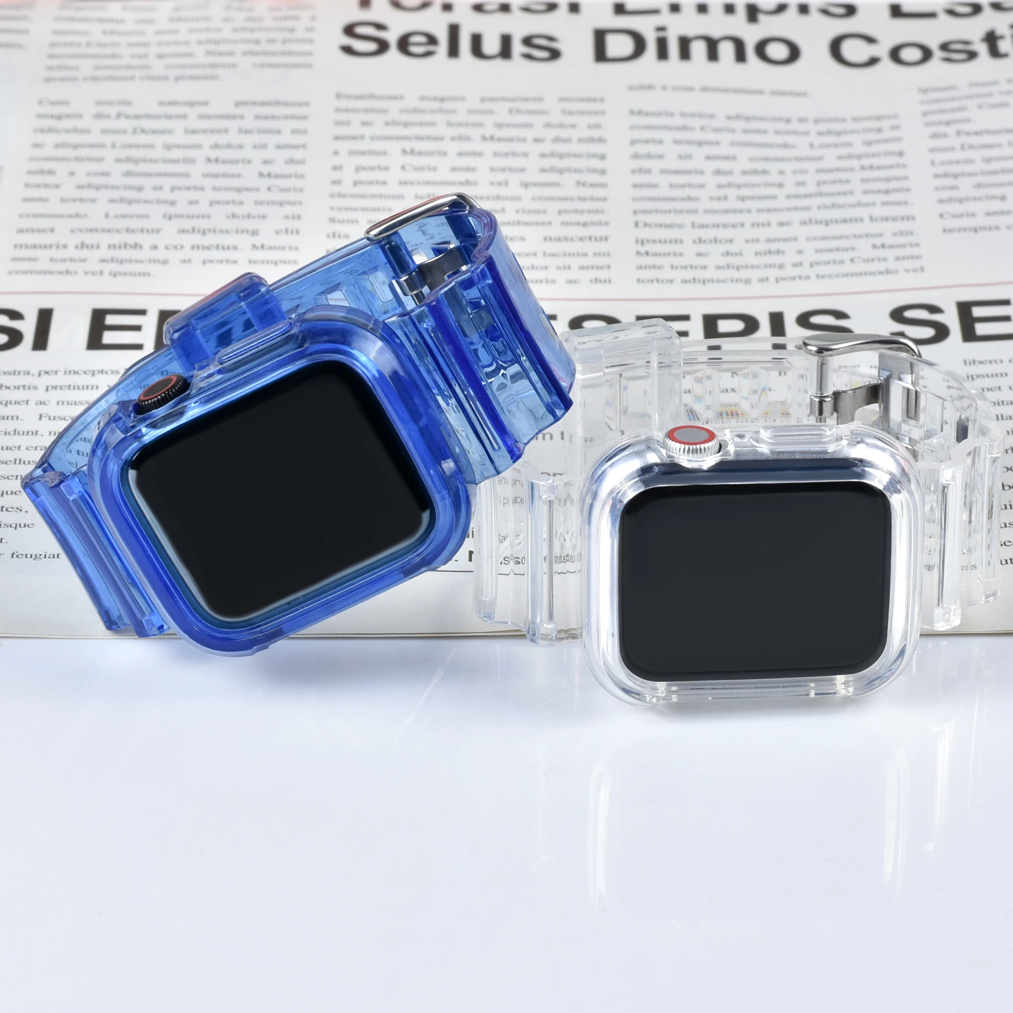 Sport Clear Band + Case for Apple Watch 9 8 7 6 SE 5 4 Transparent silicone Strap for iwatch Strap 40mm 44mm 42MM 38MM 41MM 45MM