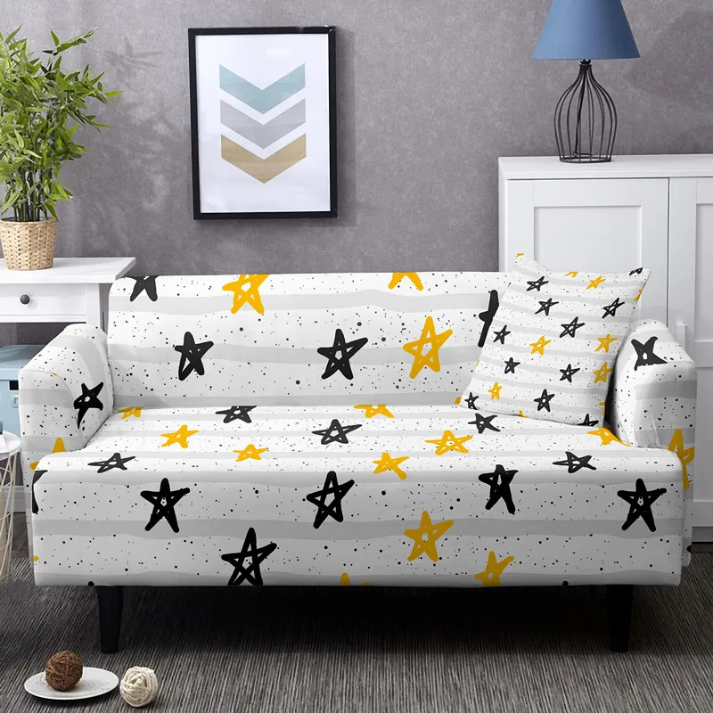 Five-pointed Star Design Loveseat Sofa Cover For Living Room Hotel Stretch Dust Proof Slipcover Corner Elastic Couch Covers