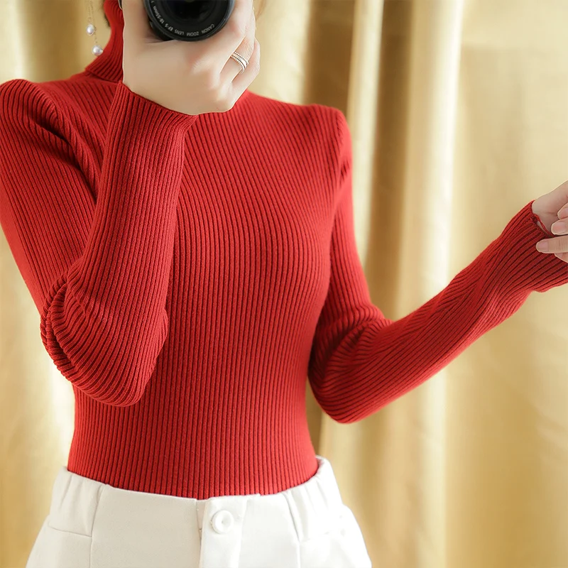Women Pullover Cashmere Wool Sweater 2020 New Turtleneck Elasticity Sweater Female Warm Soft Basic Jumper Solid Slim Pull Femme