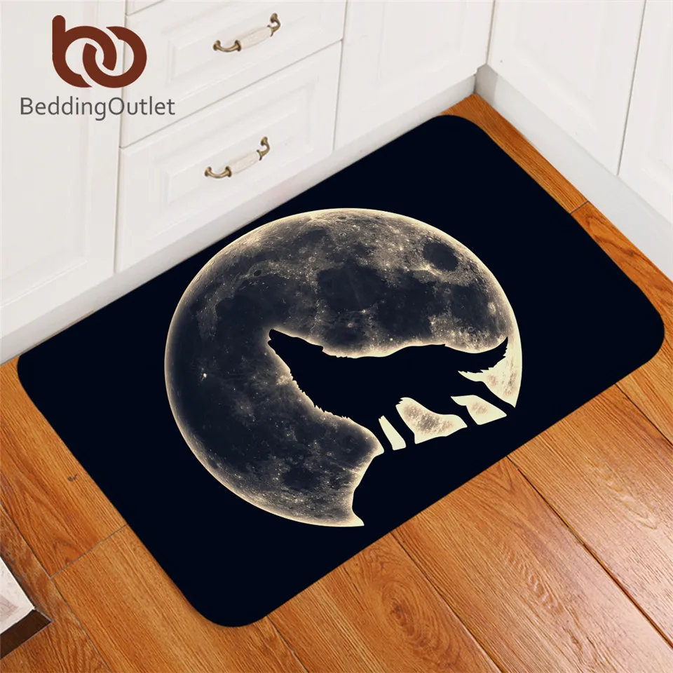 BeddingOutlet Wild Animal Rectangle Carpet Howling Wolf Entrance Doormats Colorful Bedroom Area Rug Non-slip 3D Moon Floor Mat