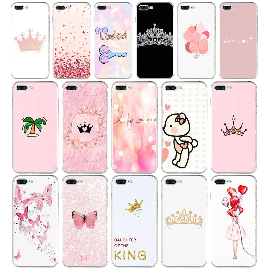 346FG pink Crown Princess Luxury design Soft TPU Silicone Cover Case For Apple iPhone5 5s se 6 6s 7 8 plus x xr xs max