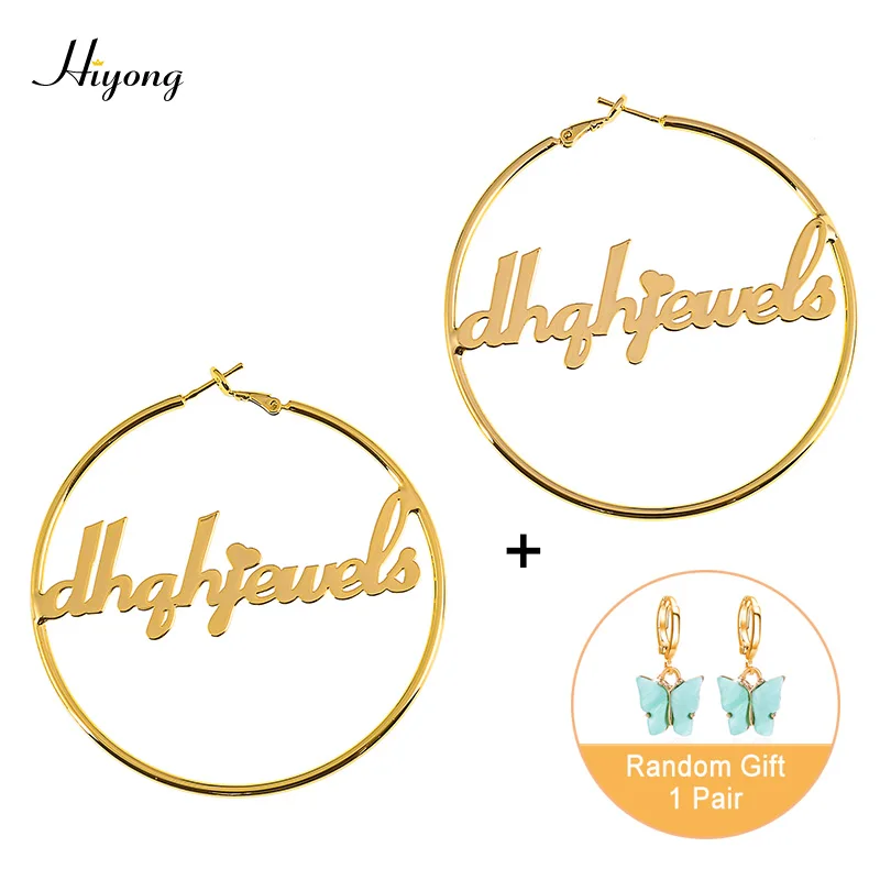 

HIYONG Custom Hoop Name Earrings Big Hoop Name Earrings Stainless Steel Customize Earring Circle Oorbellen Custom Jewelry Gift