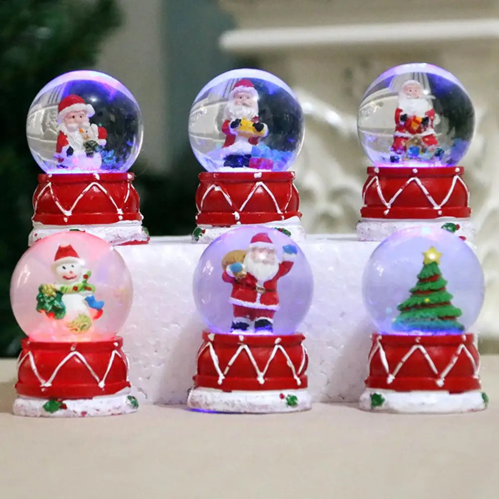 Glass Snow Globe Exquisite Glowing Crafts Christmas Tree Santa Claus Snowman Glass Ball 3D Cartoon Christmas Ornaments