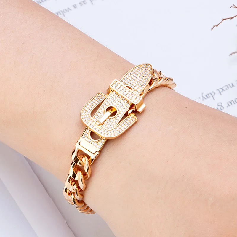 Zlxgirl jewelry New arrival Belt shape women wedding bracelet jewelry metal Dubai Gold zirconia bangle best couple gifts