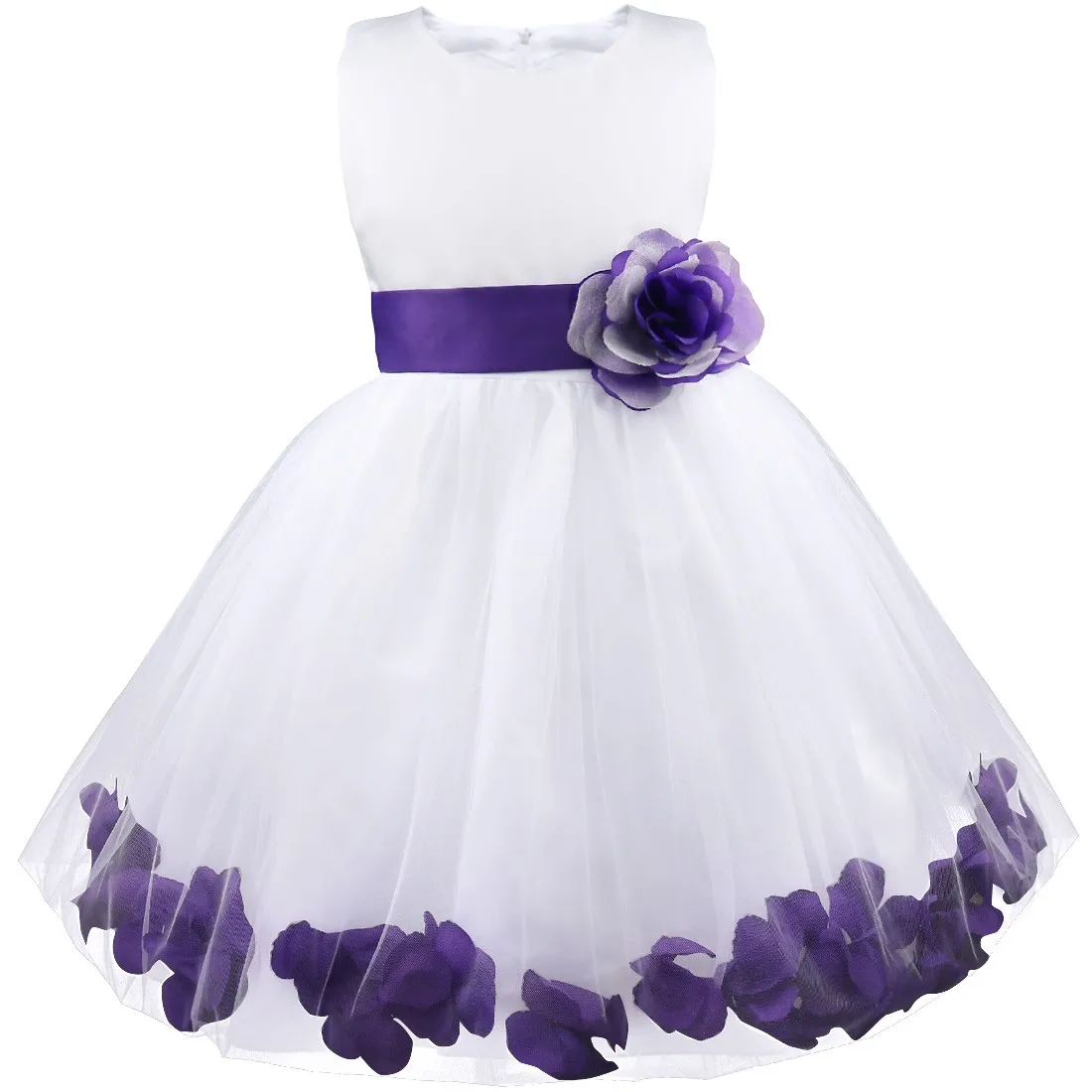 Petals Bow Princess Flower Girls Dresses Pageant Wedding Formal Party Baby Girl 1 Year Birthday Dress Baptism Christening Gown