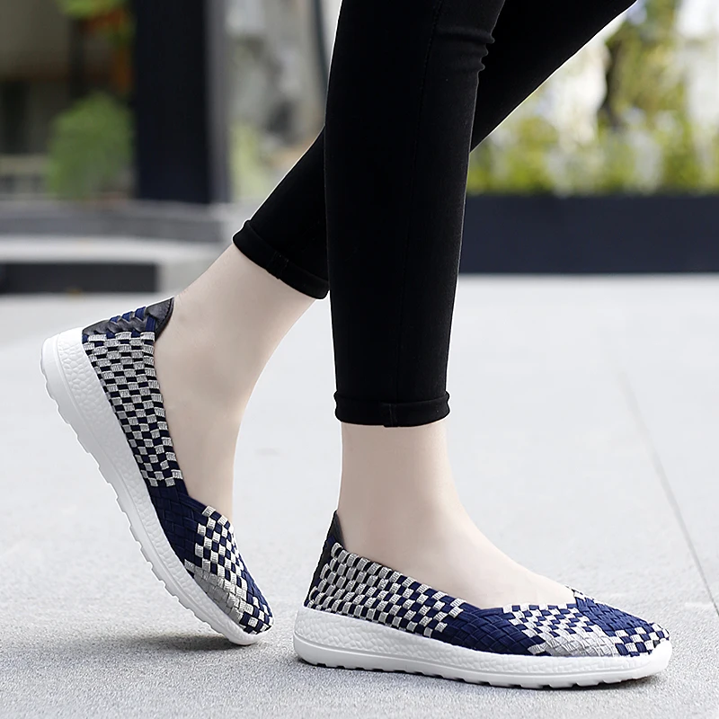 Flats Women Casual Shoes Breathable Handmade Woven Sneakers Female Loafers Comfortable Walking Shoes Lightweight Boat Footwear