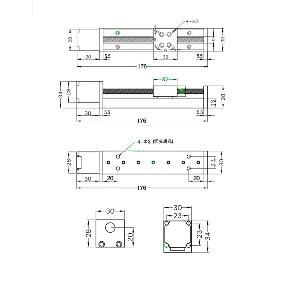 T6 Mini Lead Screw Motion Stepper Motor Stroke Linear Guide Rail Slide Actuator 3D Printer Kit CNC+28 Step Motor50-200mm