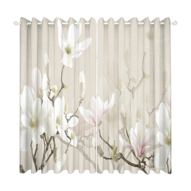 Custom Chiffon Sheer Curtain Window Drape for Living Room Floral Magnolia Khaki Gray Brown Pink Blue