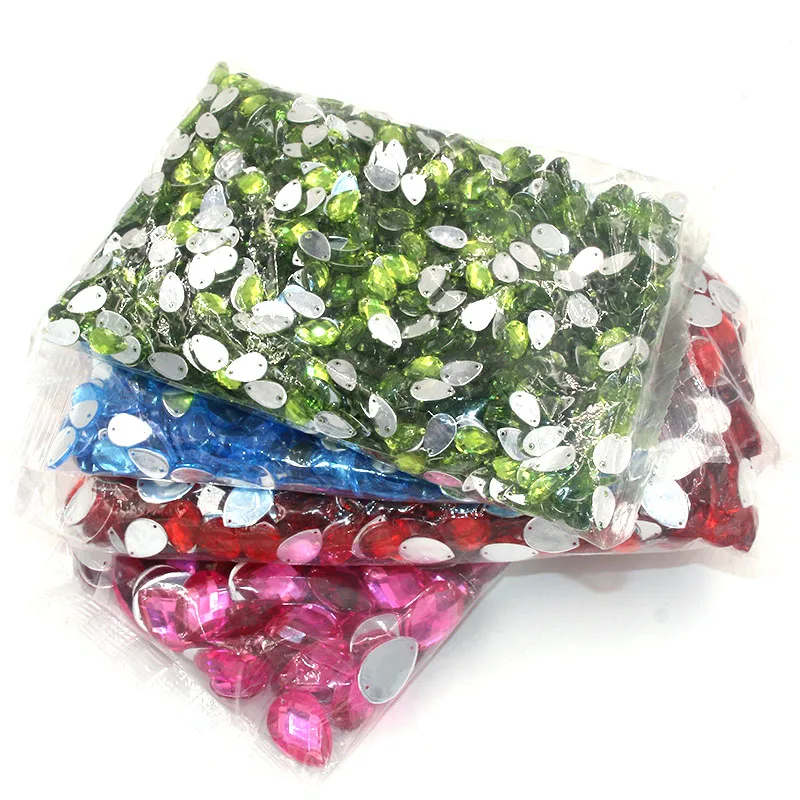 Big Bag Wholesale 18x25mm / 13x18mm / 10x14mm/8x13mm Teardrop Acrylic Flatback Sew Rhinestone DIY Clothing Crafts