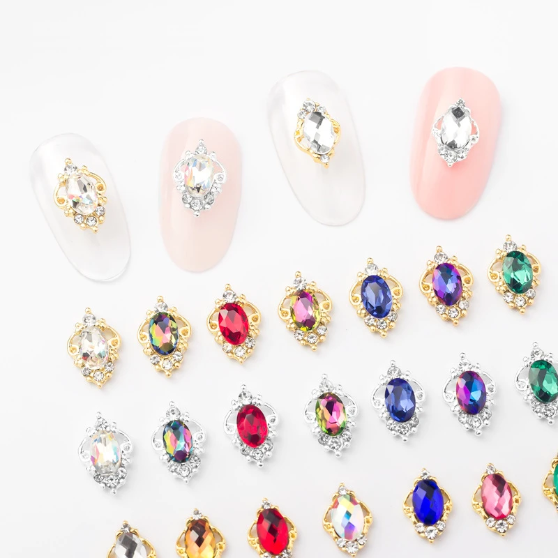 10PCS/Set Of Oval Crystal Rhinestone Color Nail Jewelry Special-Shaped DIY Alloy 3D Drop-Shaped Korean Style Nail Accessories