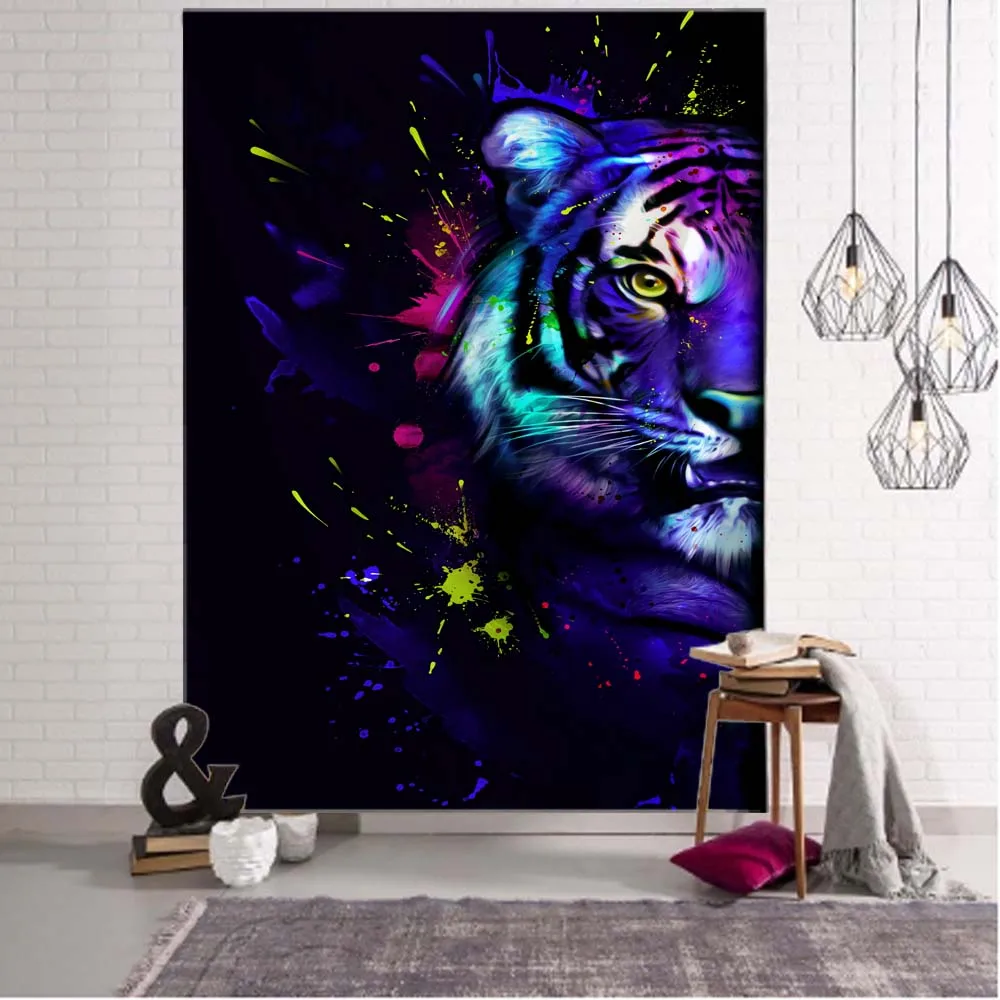 Psychedelic animal tapestry cat lion wolf tiger wall hanging mystery witchcraft bohemian home aesthetics room decoration