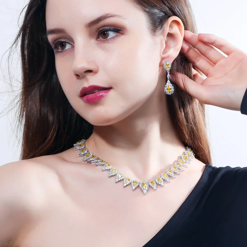 CC Party Jewelry Sets Necklace Earring Ring Bracelets 4pcs Wedding Accessories for Women Bridal Engagement Luxury Bijoux T0164